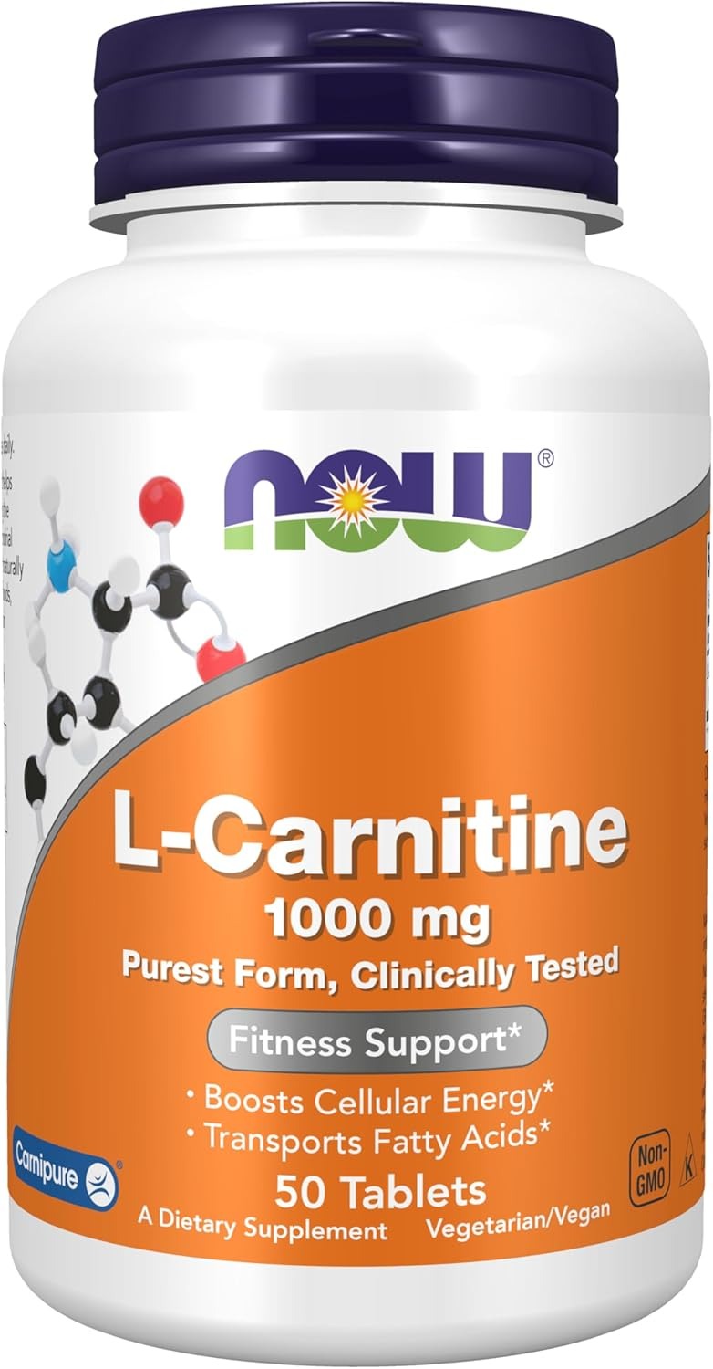 NOW Foods Supplements L-Carnitine 1000 mg Purest Form Amino Acid Fitness Support 100 Tablets