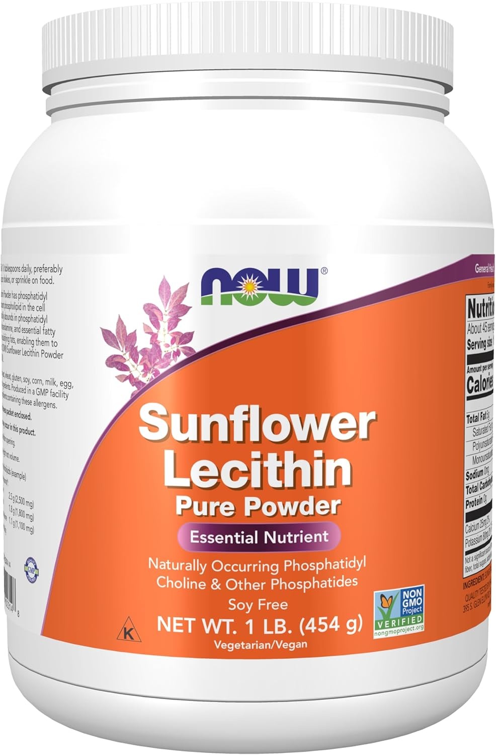 NOW Foods Supplements Sunflower Lecithin with naturally occurring Phosphatidyl Choline and Other Phosphatides Powder 1-Pound