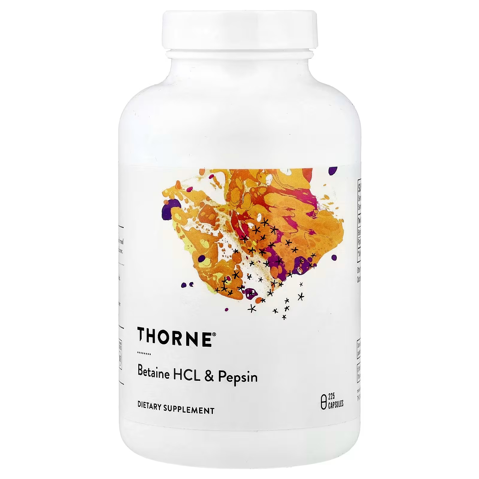 THORNE Betaine HCL & Pepsin Digestive Enzyme & Hydrochloric Acid 225 Capsules