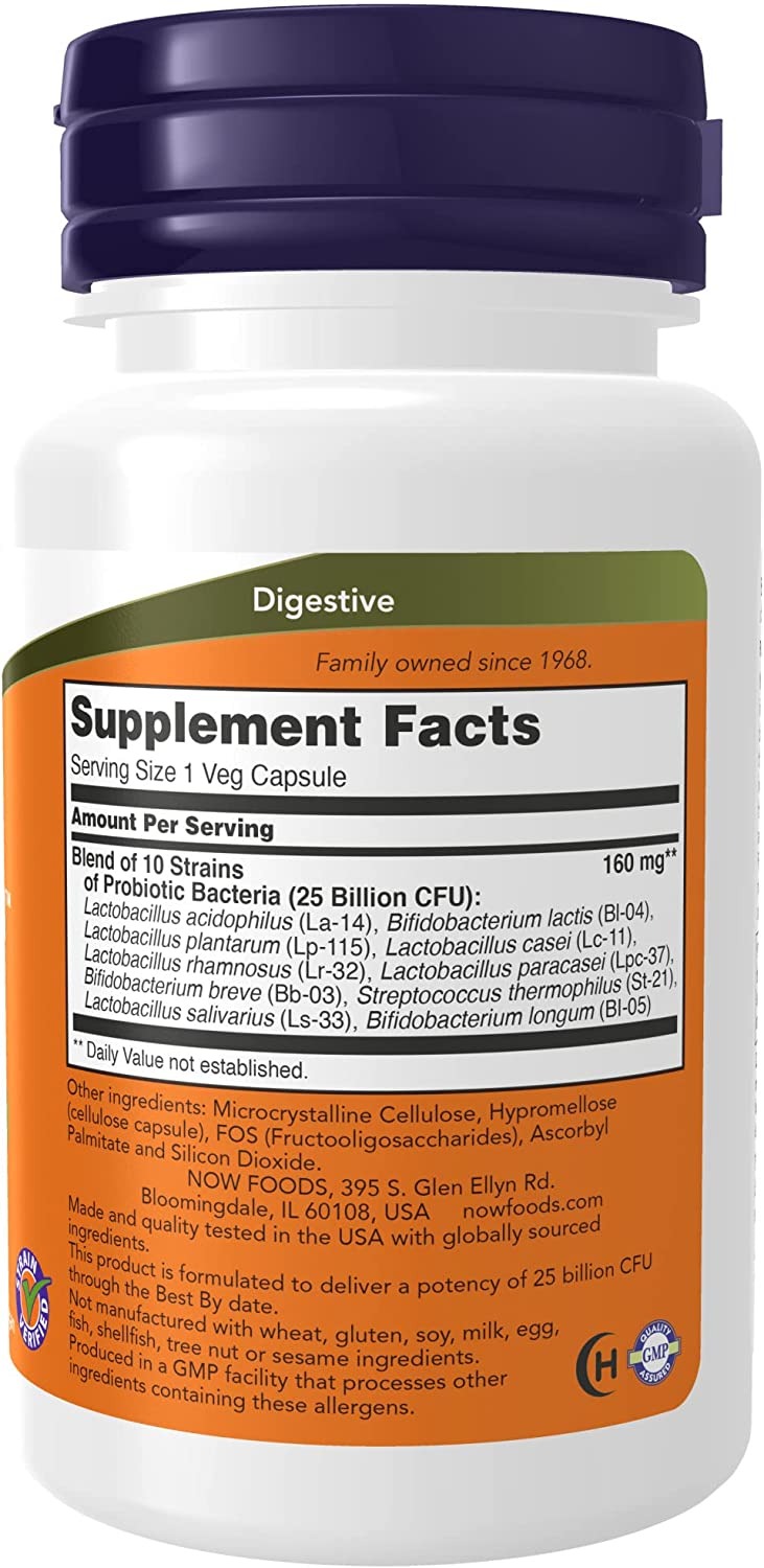 NOW Foods Supplements, Probiotic-10™ 25 Billion with 10 Probiotic Strains Dairy Soy and Gluten Free Strain Verified 50 Veg Capsules thumbnail 3