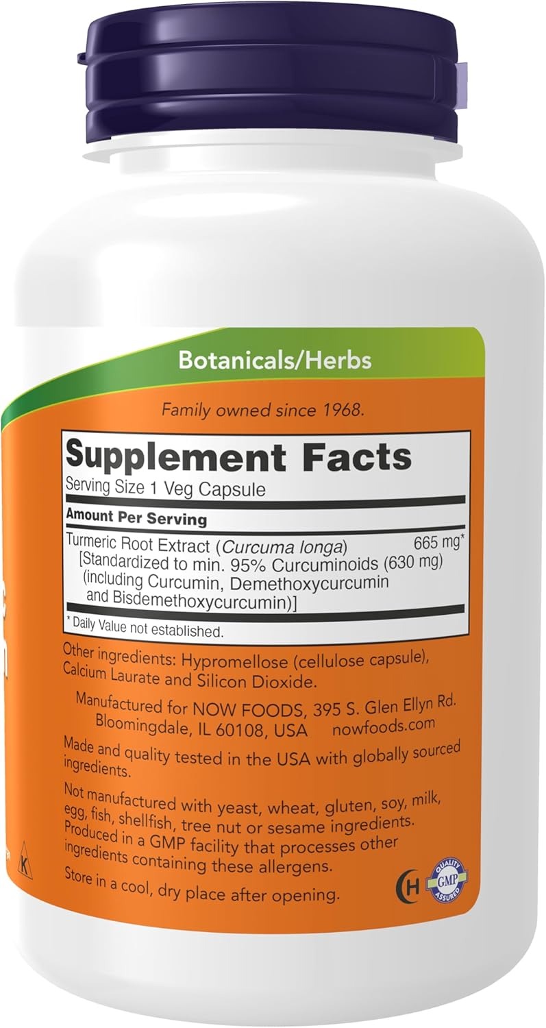 NOW Foods Supplements Turmeric Curcumin Derived from Turmeric Root Extract Herbal Supplement 120 Veg Capsules thumbnail 2