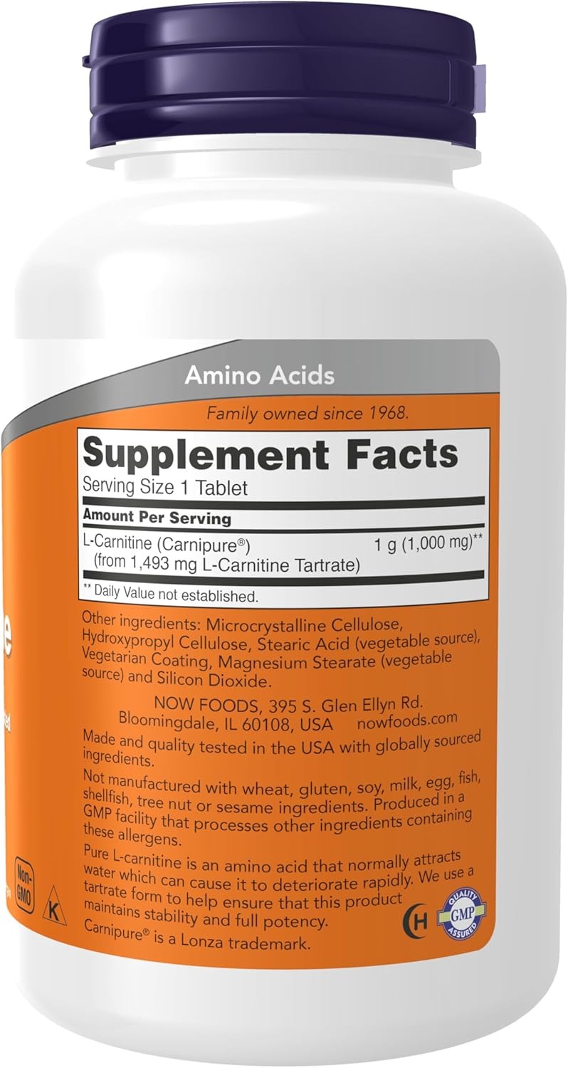 NOW Foods Supplements L-Carnitine 1000 mg Purest Form Amino Acid Fitness Support 100 Tablets thumbnail 2
