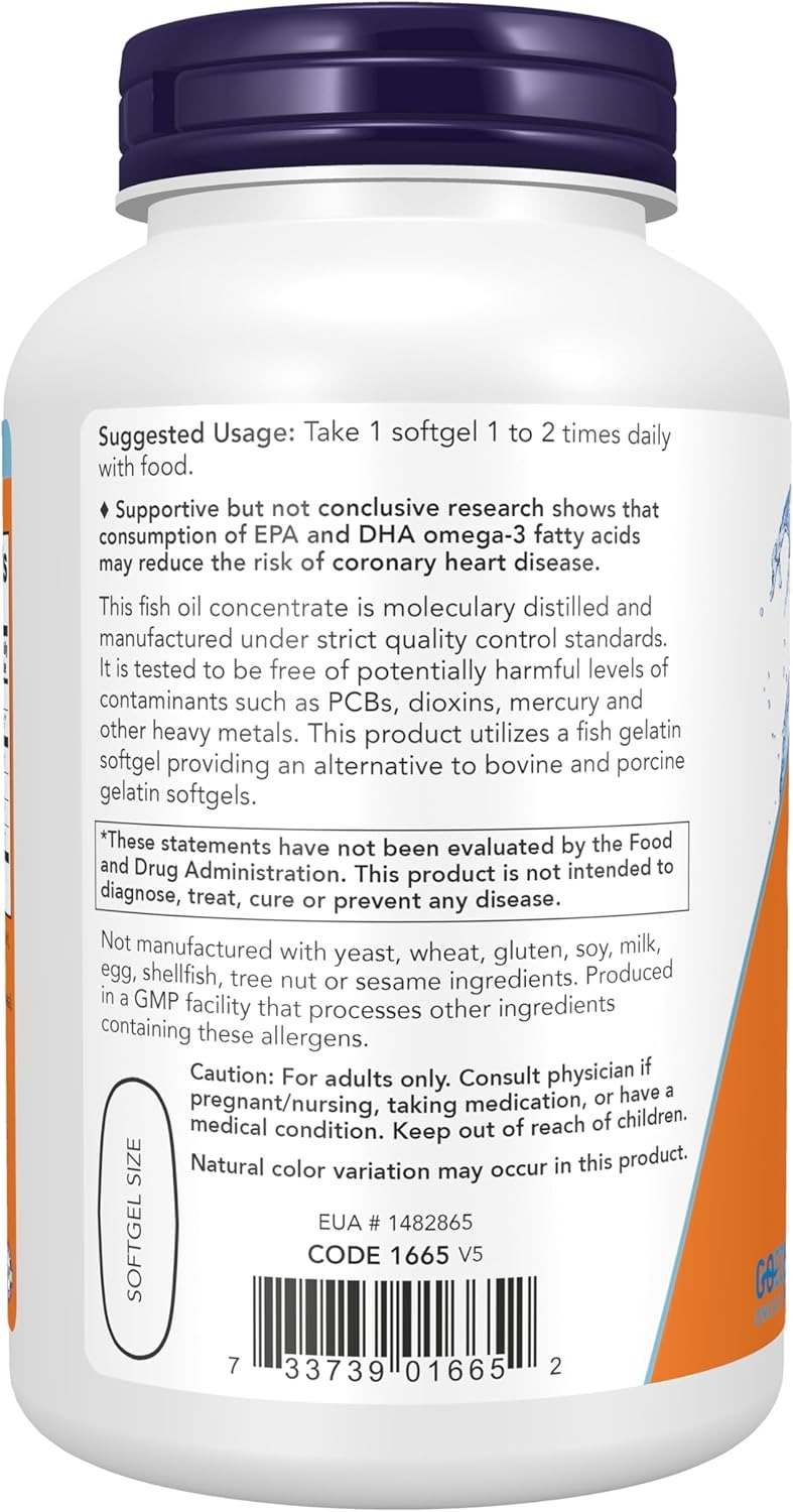 NOW Foods Supplements Ultra Omega-3, 500 EPA and 250 DHA Cardiovascular Support 180-Fish Gelatin Softgels thumbnail 2