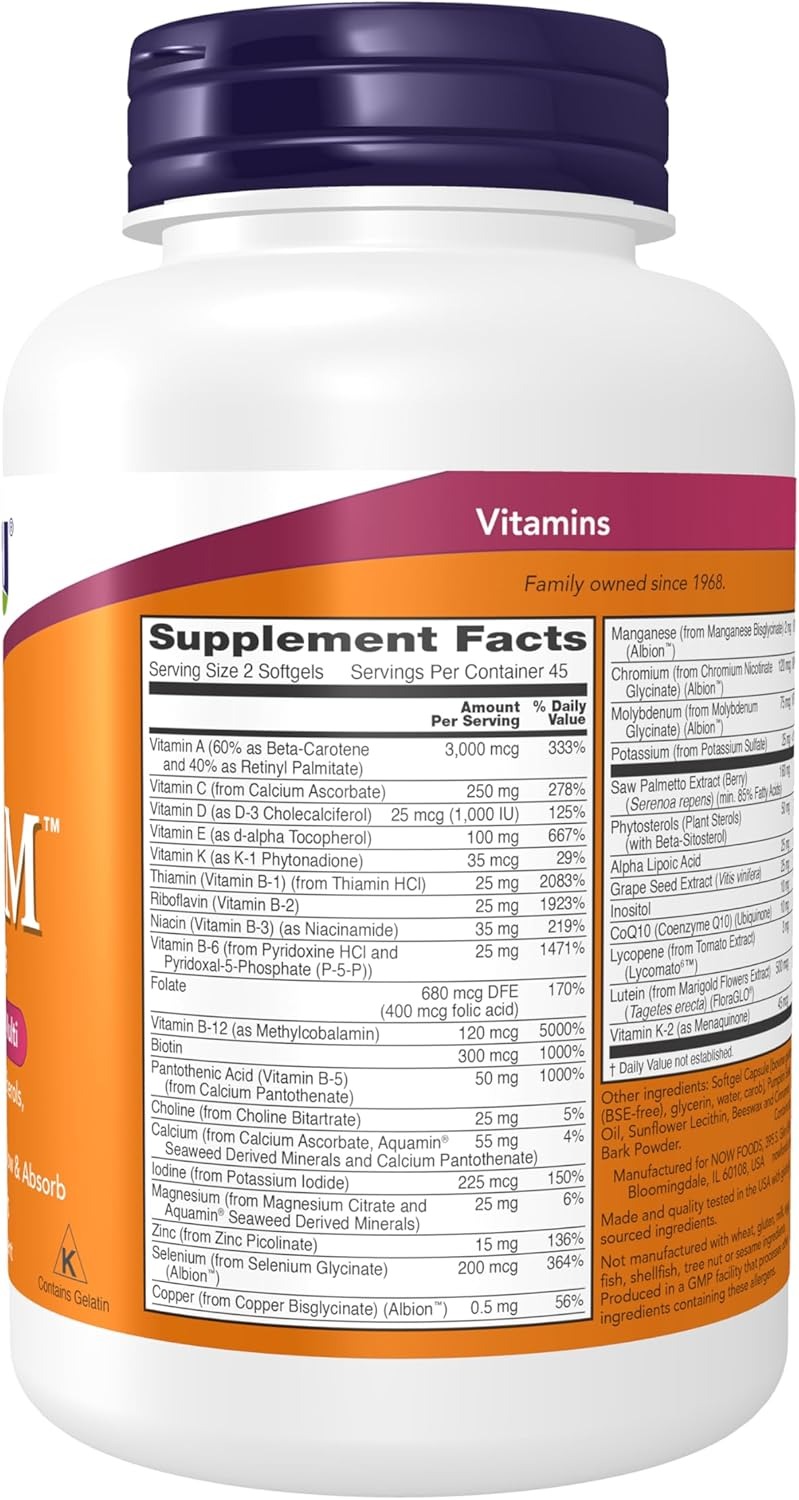 NOW Food Adam Superior Men's Multi With Saw Palmetto Plant Sterols 90 Softgels thumbnail 2