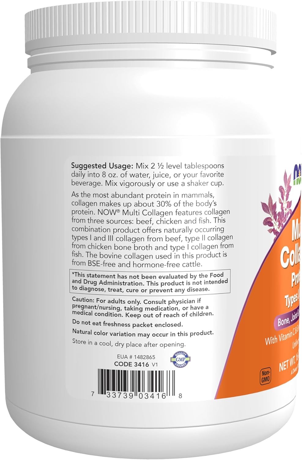 Now Foods Multi Collagen Protein Bone Joint and Skin Health With Vitamin C & Grape Seed Extract Flavored 16 oz (454 g) thumbnail 2