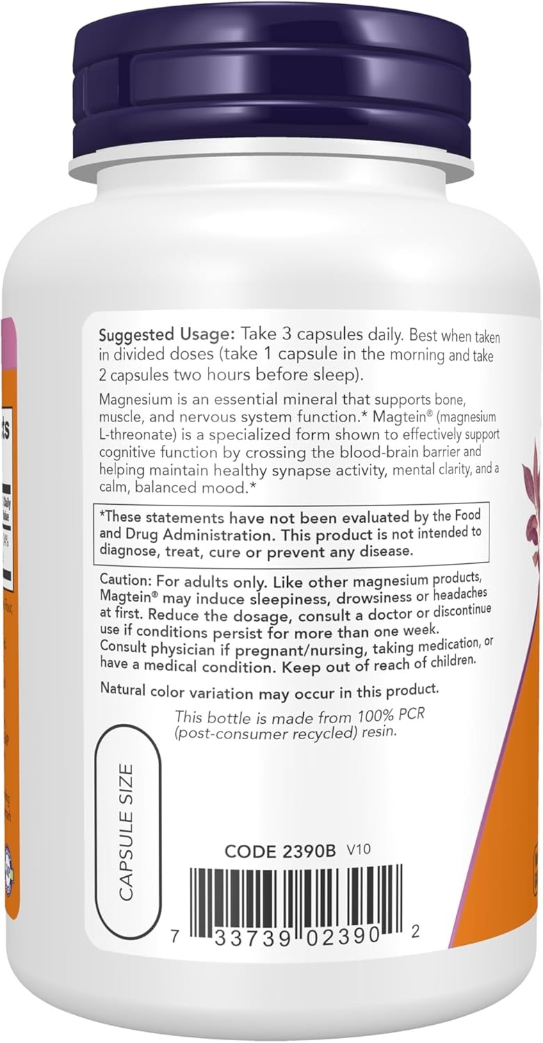 NOW Foods Magtein Magnesium L-Threonate Cognitive Support 90 Veg Capsules thumbnail 2