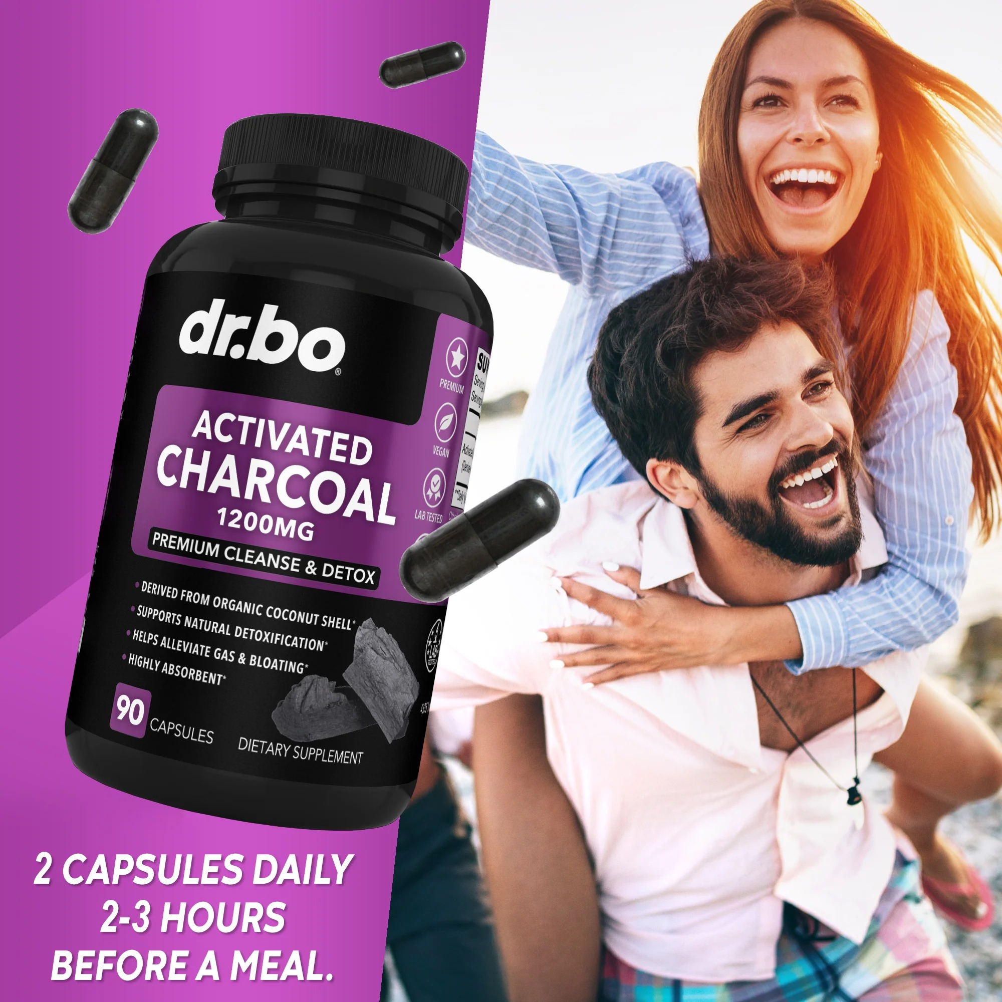 Dr.Bo Activated Charcoal 1200 Mg  Organic Coconut Charcoal Pills  90 Capsules thumbnail 4