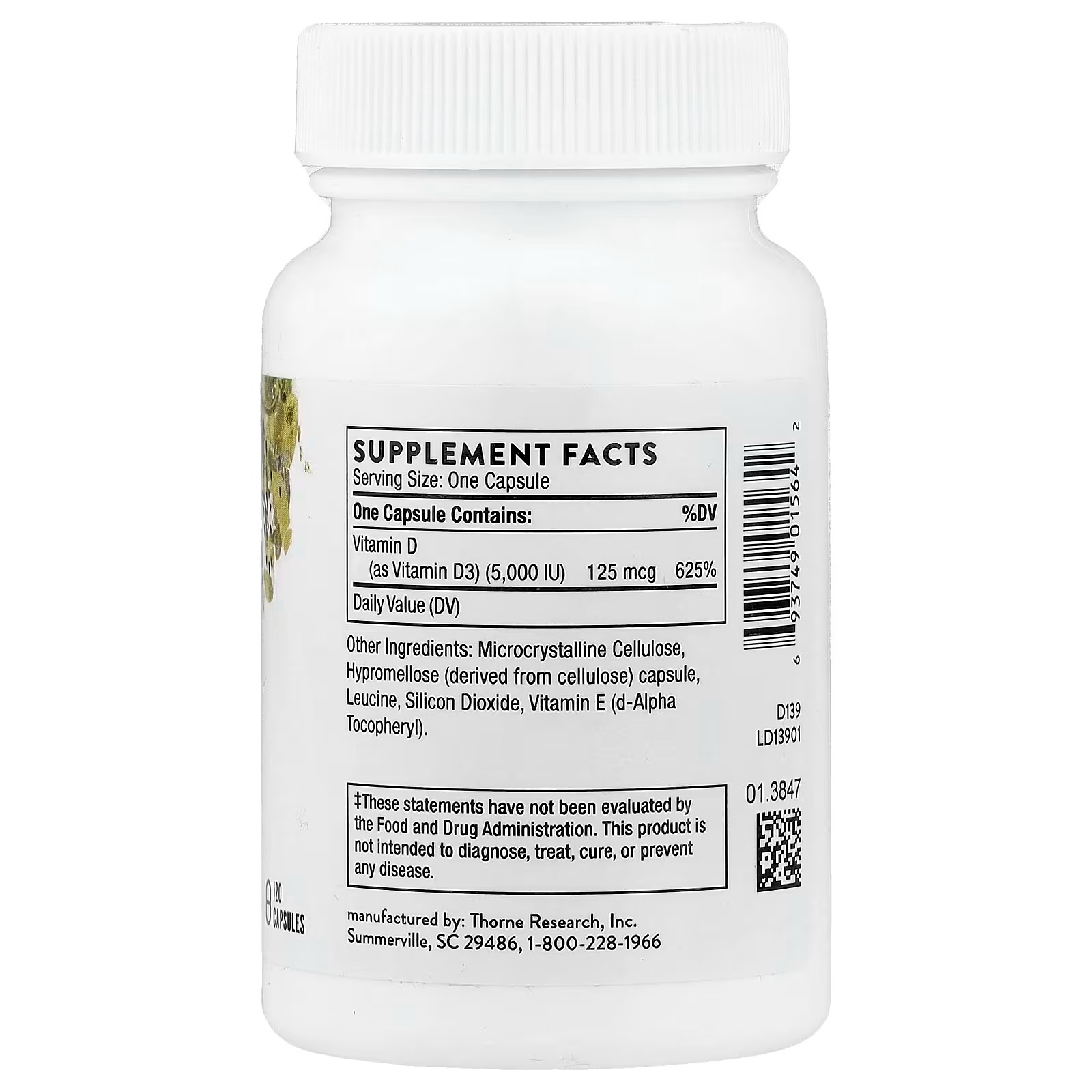 THORNE Vitamin D-5,000 Vitamin D3 Supplement 5,000 IU 120 Capsules in Pakistan thumbnail 2