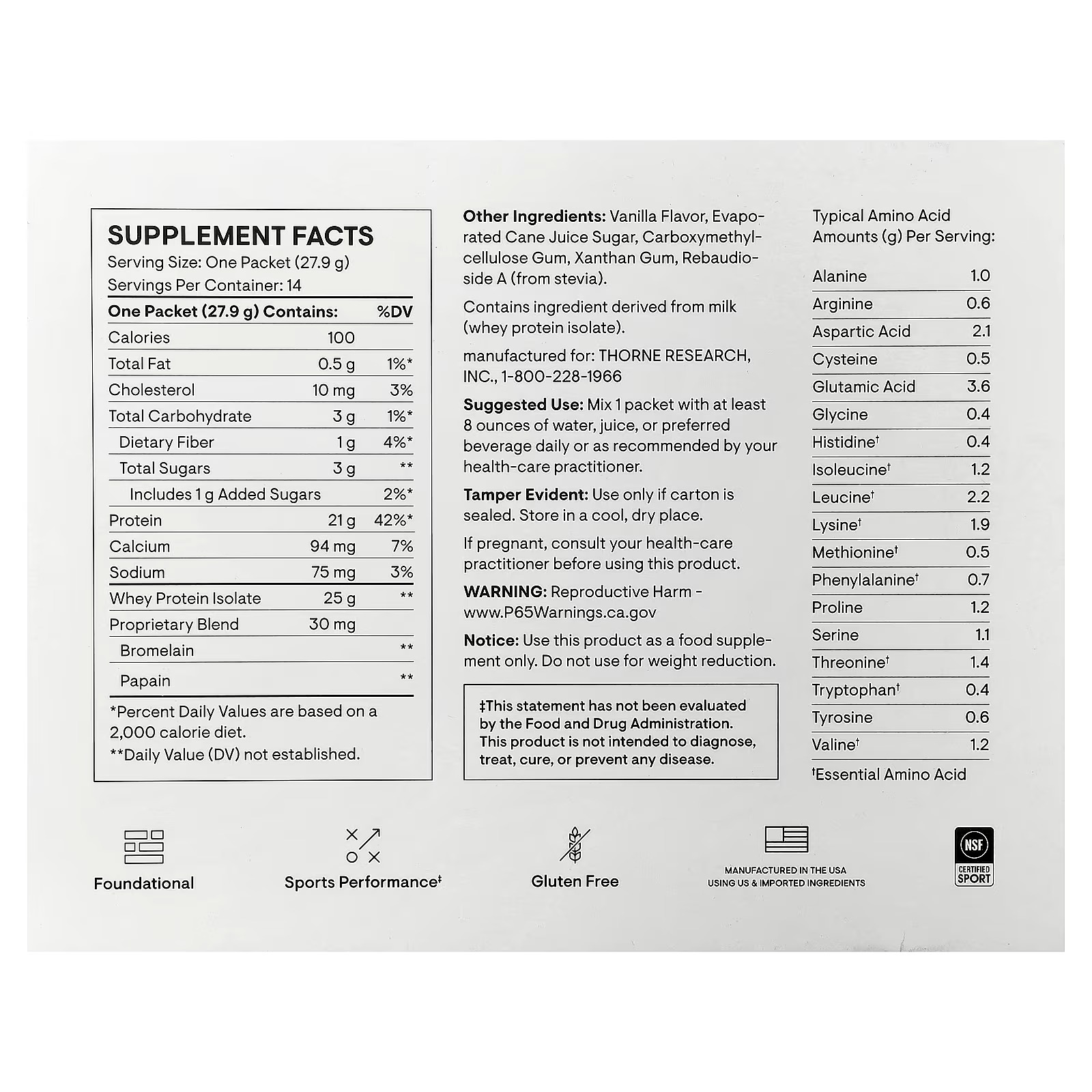 Thorne Whey Protein Isolate Vanilla 14 Packets in Pakistan thumbnail 2