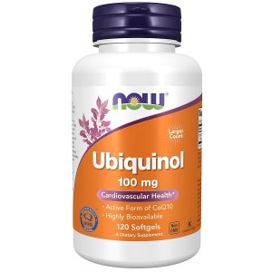 NOW Supplements Ubiquinol 100 mg High Bioavailability (the Active Form of CoQ10) 120 Softgels