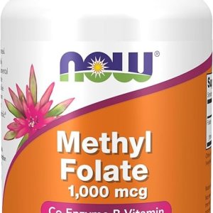NOW Foods Supplements Methyl Folate 1000 mcg Metabolically Active Folate Co-Enzyme B Vitamin 90 Tablets